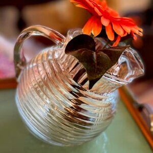 Vintage Small Glass Tilted Ball/Beehive Pitcher
